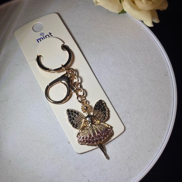 MINT  Crystal Ballerina Keychain Charm - Pink & Gold Accent - Picture 5 of 9